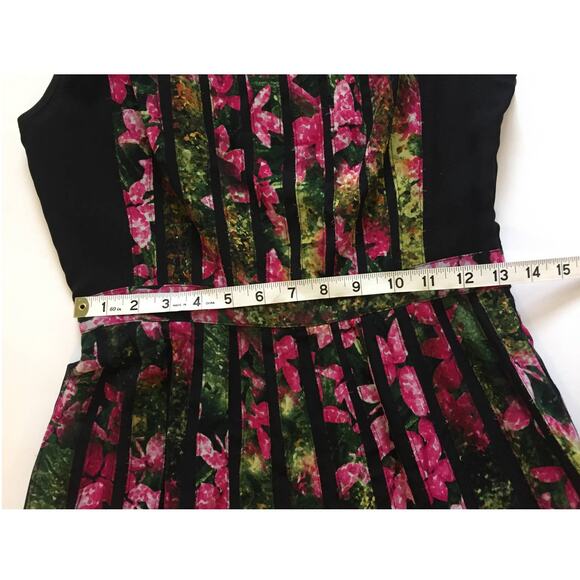 Adrianna Papell Black & Pink with Floral Chiffon Texture Sleeveless Dress Size 2 - Picture 3 of 10